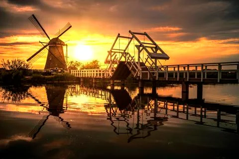 Sunrise on the Kinderdijk  Stock-Fotos