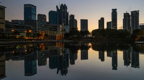 Sunrise at KLCC Pool Pan Right Video stock 35412782