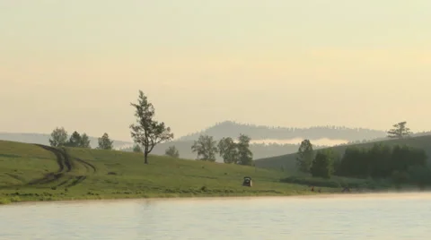 Sunrise on the lake Agaskyr, Kostino village. Republic of Khakassia, Russia Stock Footage 59766430