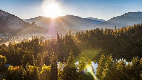 Sunrise Lake Nature Switzerland Aerial 4k Stock Footage