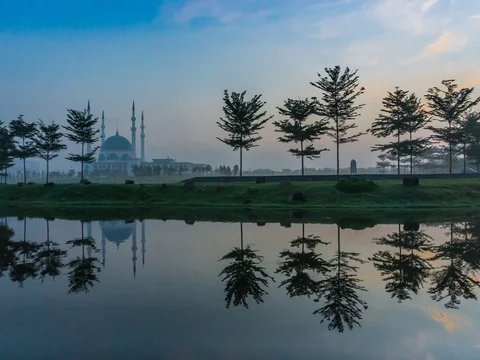 Sunrise at lake with reflection Stock Footage 80131085