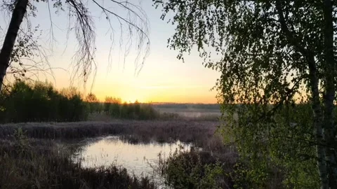 Sunrise on the lake. Time lapse. Video stock 308246676