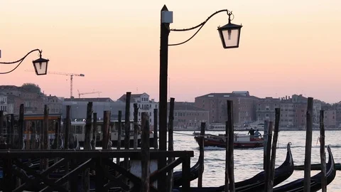 Sunrise Lamp Posts at San Macros in Venice Italy Видео 104857769
