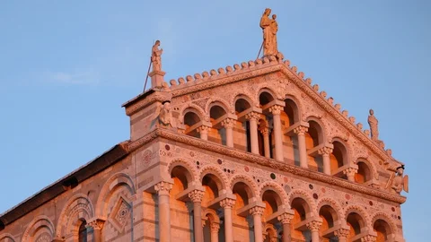 Sunrise Light Time Lapse of Pisa Cathedral Building Facade Medieval Italian Art Stock Footage 99666252