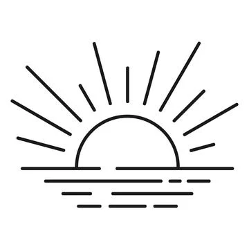 Sunrise line icon vector illustration minimalist sunset over sea water Stock Illustration