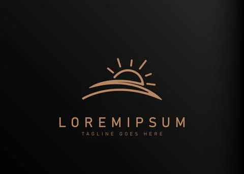 Sunrise logo design. Vector illustration of creative landscape field with sun Иллюстрация