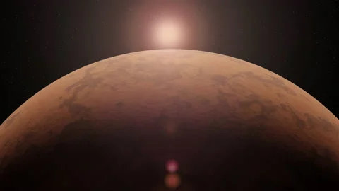 Sunrise on mars planet from space telescope animation. Sun and stars Stock Footage 175442262
