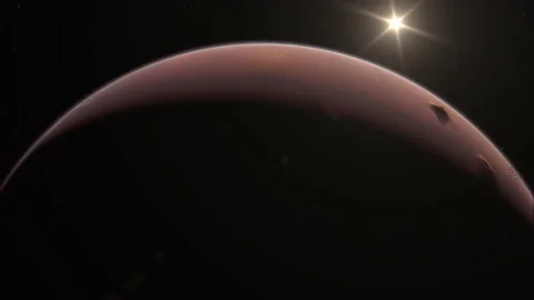 Sunrise on a Mars Planet View from Space Stock Footage 215583175