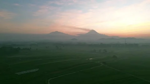 Sunrise in Merapi And Merbabu Mount Indonesia Stock Footage 249712173