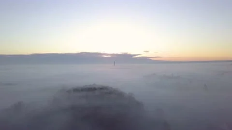 Sunrise with mist over forest and city Stock Footage 229201370