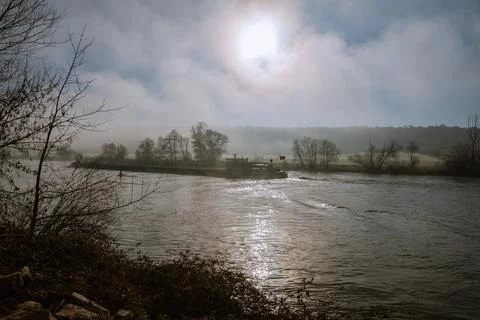Sunrise with mist on the River. Stock Photos