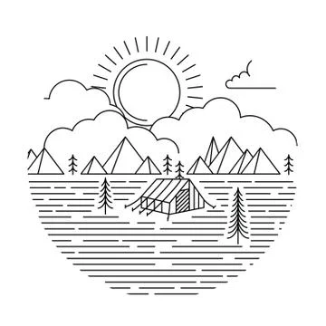 Sunrise Monoline Camping background Stock Illustration