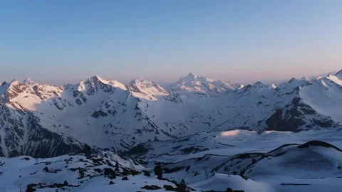 Sunrise on Mount Elbrus, view of mountains from the slope of Mount Elbrus Stock Footage 340556298