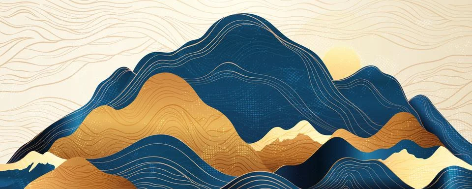 Sunrise in the mountains, abstract horizontal background design.Natural hills of Stock Illustration