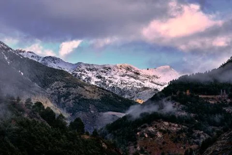 Sunrise in the mountains of Andorra Stock Photos