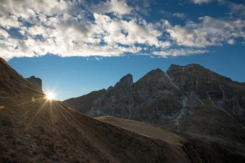 Sunrise in the mountains Stock Photos