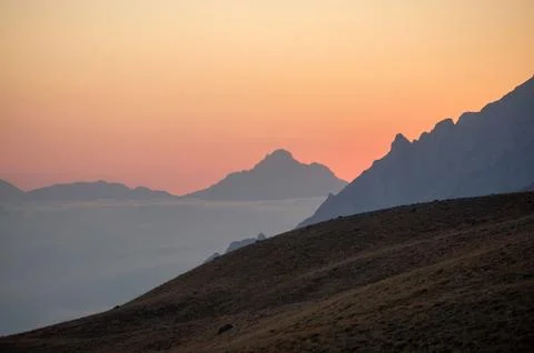 Sunrise in the mountains Stock Photos