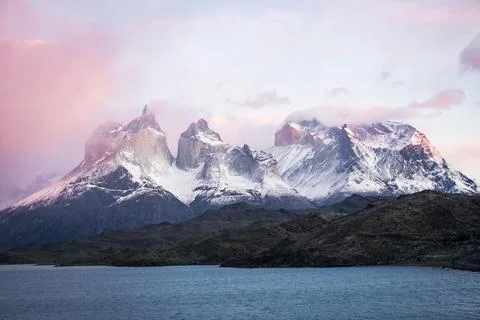 Sunrise on the Mountains in Torres Del Paine, Patagonia, Chile Stock Photos
