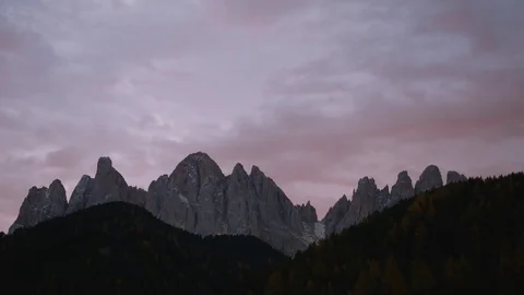 Sunrise moving clouds on the tops of the mountains Dolomites Stock Footage 81714903