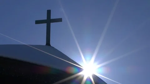 Sunrise next to a catholic cross, Timelaps, Ski Area Lachtal, Austria Video stock 103567255