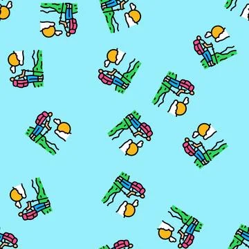 Sunrise nordic walker walking vector seamless pattern Stock Illustration