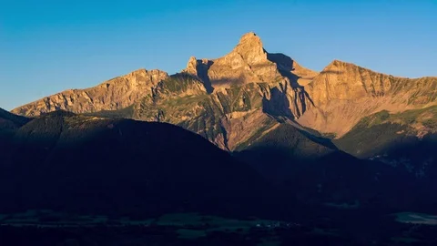 Sunrise on the Obiou peak (Devoluy mountain range). Alps, France Stock Footage 82528731
