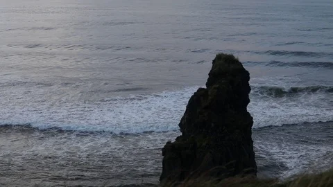 Sunrise on the ocean. Waves run on a black sandy beach. Vidéo 95969850