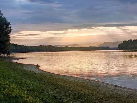 Sunrise oder the Danube river in hungary Stock Photos