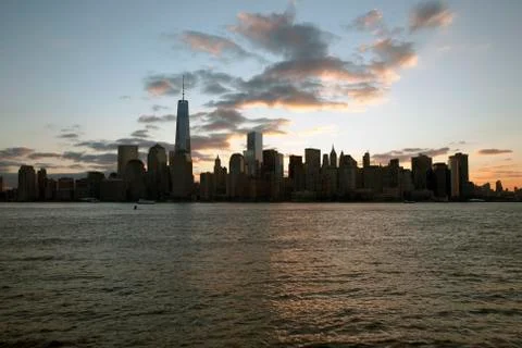 Sunrise on One World Trade Center (1WTC), Freedom Tower, New York City skyline, Stock Photos