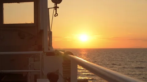 Sunrise from the open deck cabin of ferry cruise ship Vídeos de archivo 108677595