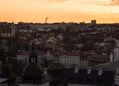 Sunrise or sunset above the Old Town of Vilnius, Lithuania Stock Photos