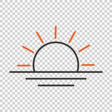 Sunrise or sunset icon with sun rays rising over the horizon line Stock Illustration