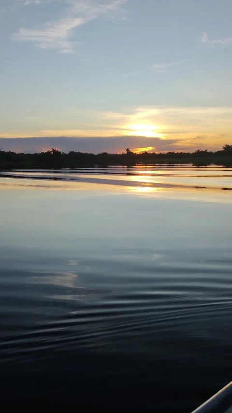 Sunrise or sunset over Cuiabá River in Pantanal, seen from a boat Stock Footage 310208566
