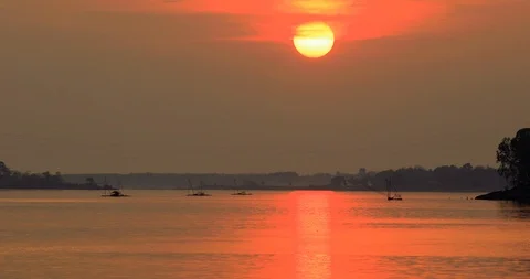 Sunrise or sunset with river, mountain Sunset in the countryside Stock Footage 117454978