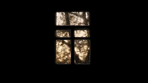 Sunrise or sunset through the backlit window of an old house Stock Footage 194342665