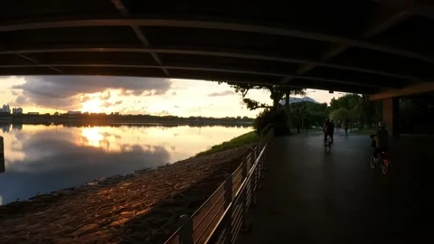 Sunrise or Sunset under a Bridge Stock Footage 156653258
