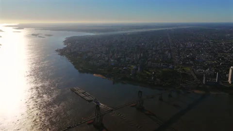 Sunrise or sunset view of Corrientes city with the Paraná River surrounded by Stock-Footage 320978251