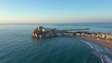 Sunrise Over Beach and Old town Peniscola, Spain Stock Footage 237943462