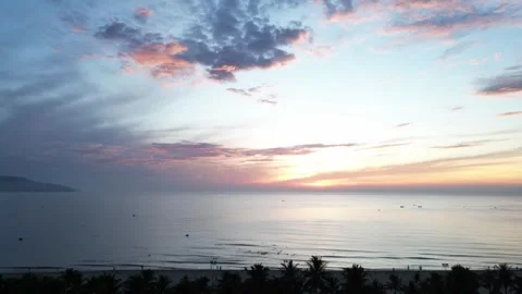 Sunrise over the beach slow motion drone flight 4 Video stock 251980940
