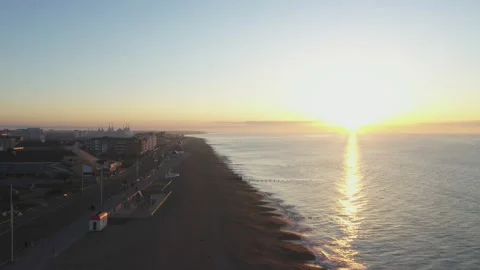 Sunrise over Bognor Regis drone 4K England UK Stock Footage 163600476