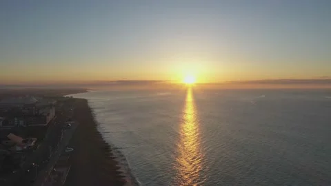 Sunrise over Bognor Regis drone 4K England UK Stock Footage 163600751