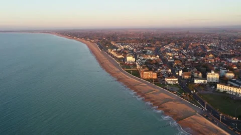 Sunrise over Bognor Regis drone 4K England UK Stock Footage 163601348