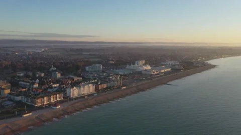 Sunrise over Bognor Regis drone 4K England UK Stock Footage 163602001