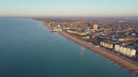 Sunrise over Bognor Regis drone 4K England UK Stock Footage 163602646