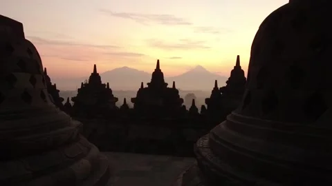 Sunrise over the Borobudur Temple, Java, Indonesia Stock Footage 131155290