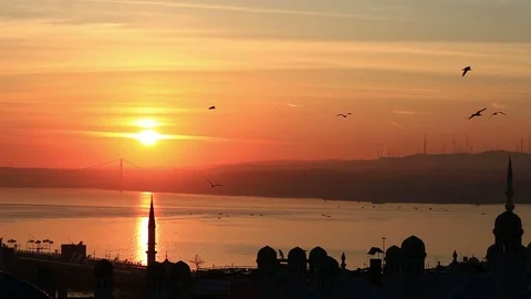 Sunrise over the Bosphorus Strait Stock Footage 82653558