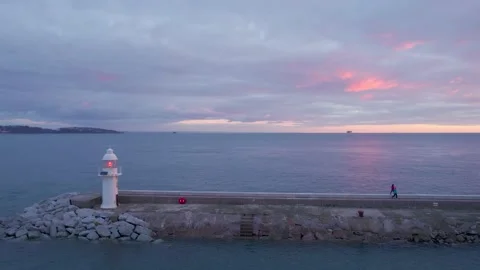 SUNRISE over BRIXHAM LIGHTHOUSE, Brixham, Devon, England, Europe Stock Footage 164608296