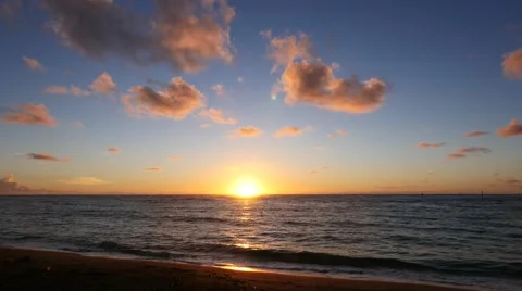 Sunrise over calm ocean, Kapaa Beach, Kauai, Hawaii Stock Footage 41734853