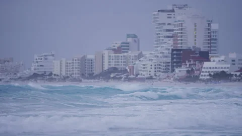 Sunrise Over Clouds in Cancun, Mexico. Caribbean Sea Stock Footage 236104403