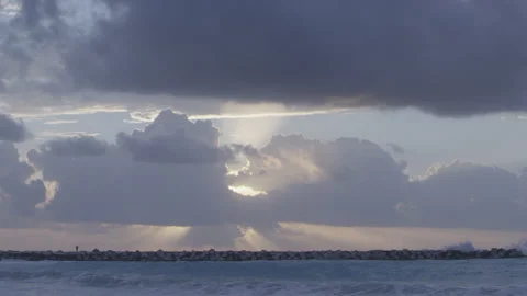 Sunrise Over Clouds in Cancun, Mexico. Caribbean Sea Stock Footage 236104407